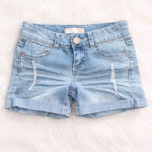 No Boundaries Light Wash Denim Shorts Embellished Pockets Cuffed Hem Size 1